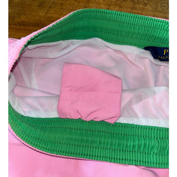 Mens Polo Ralph Lauren Pink Lined Swimming Trunks Shorts Logo Elastic Waist 2XLT - Picture 9 of 9
